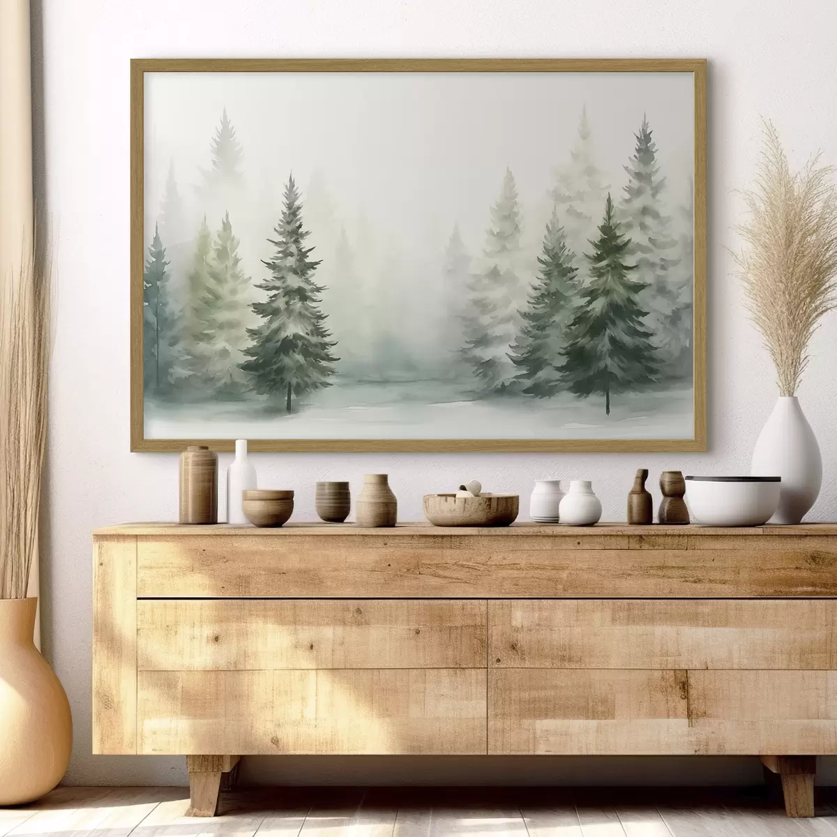 Poster Foresta nebbiosa di abeti f42154