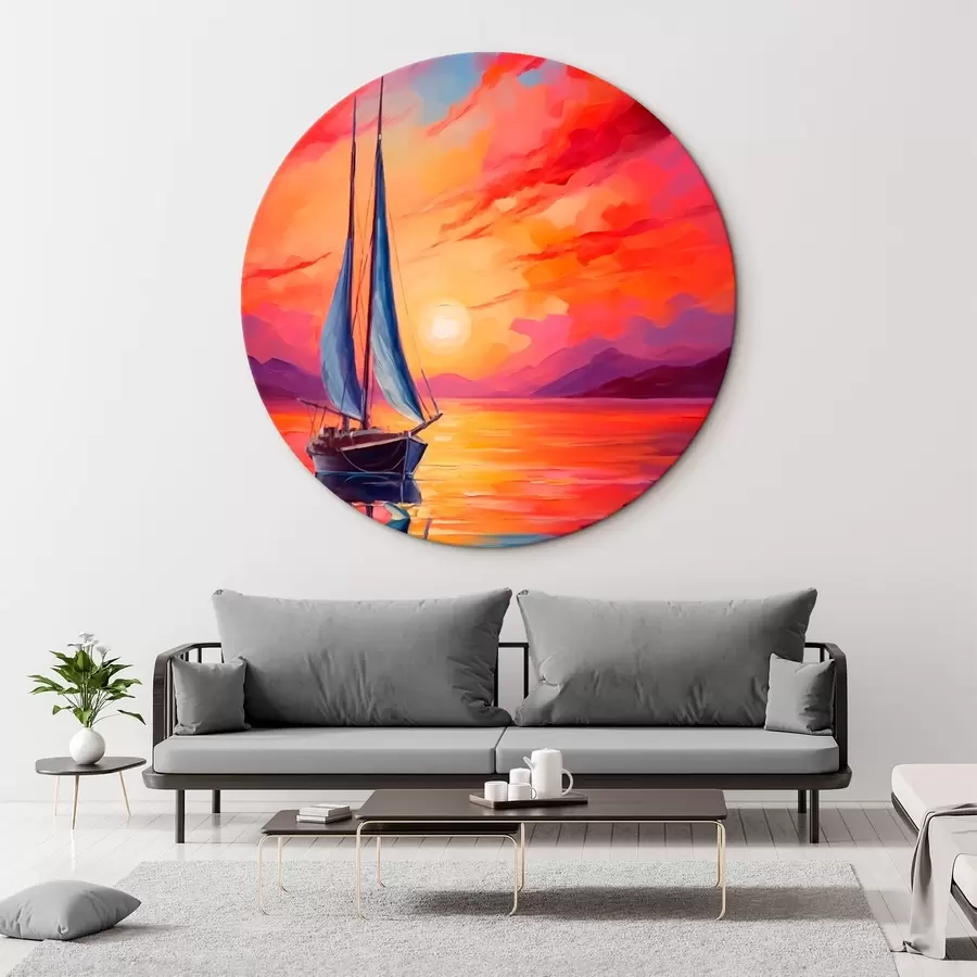 carta da parati Barca a vela sullo sfondo di un tramonto luminoso nr. r42151