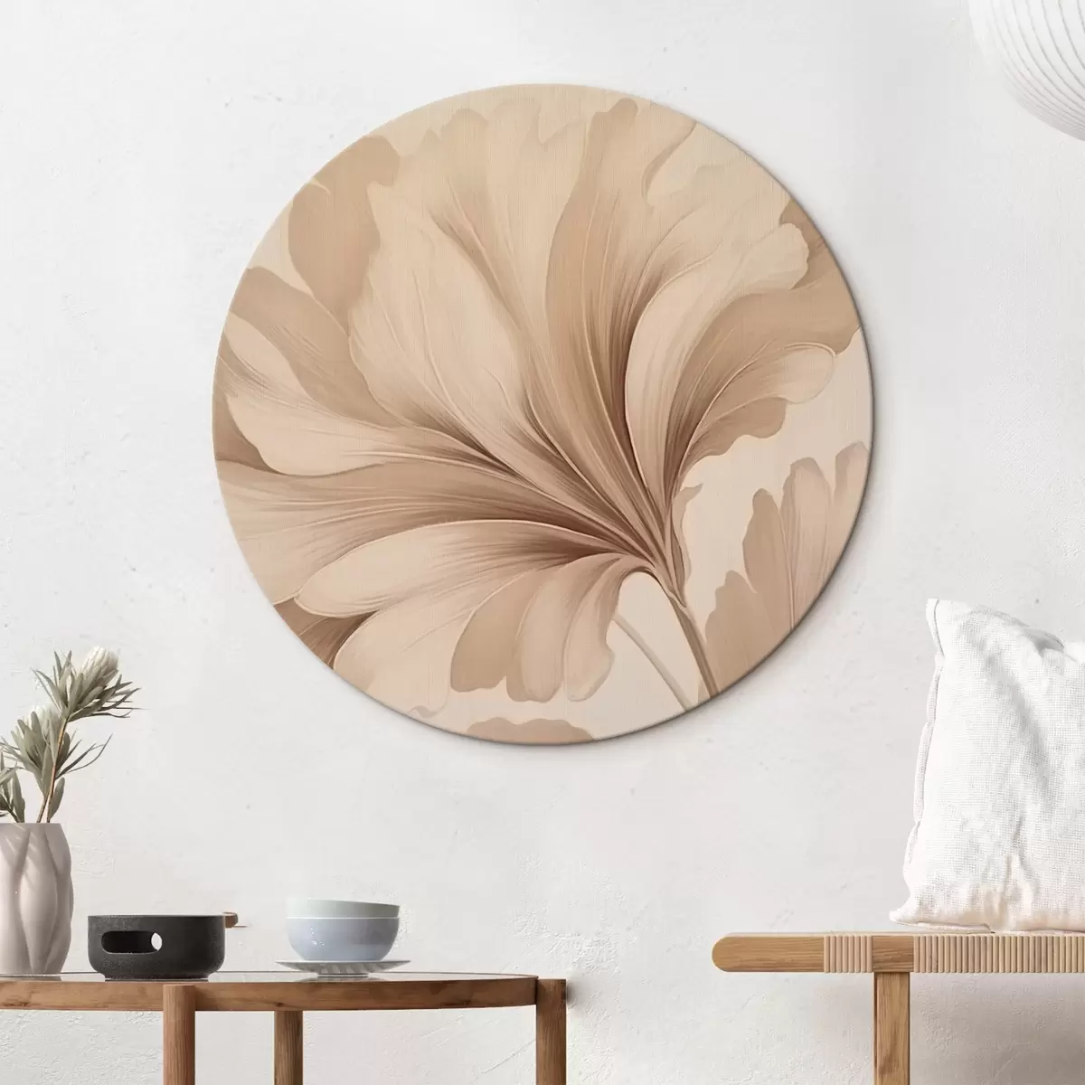 Quadri rotondi Foglie beige con curve morbide r42161