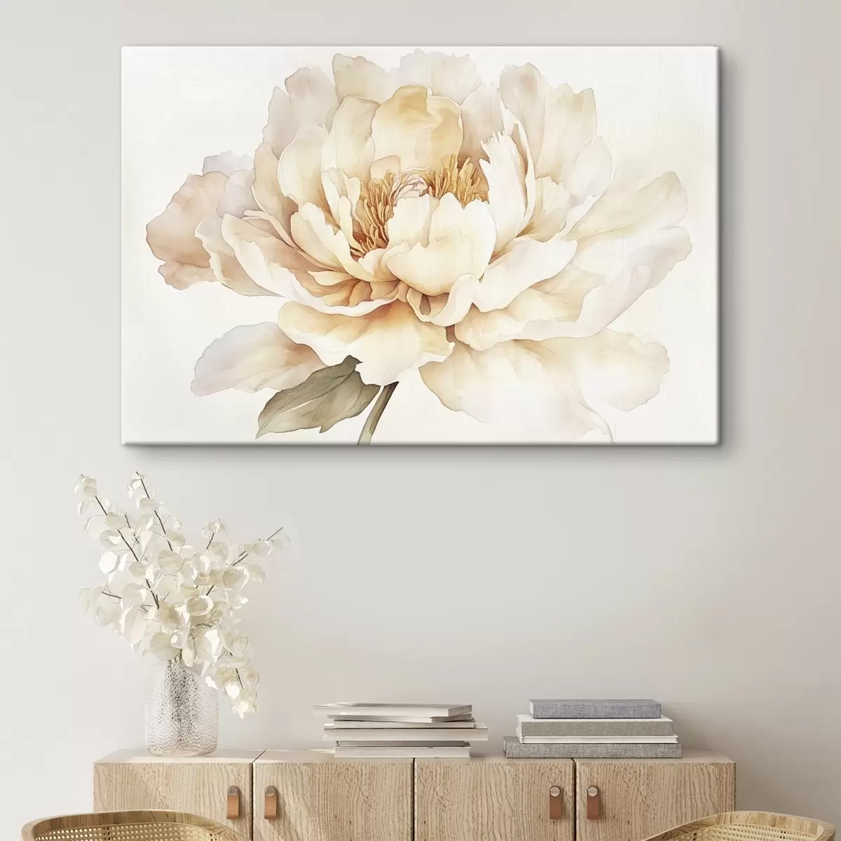 carta da parati Bellissimo fiore di peonia, colori tenui e cremosi, stile acquerello nr. s42201