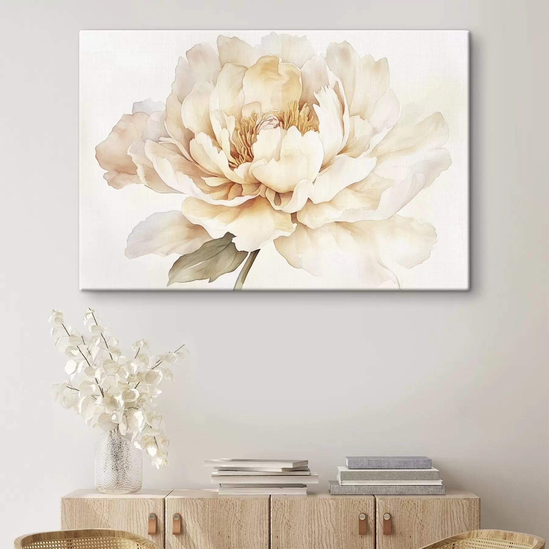 carta da parati Bellissimo fiore di peonia, colori tenui e cremosi, stile acquerello nr. s42201