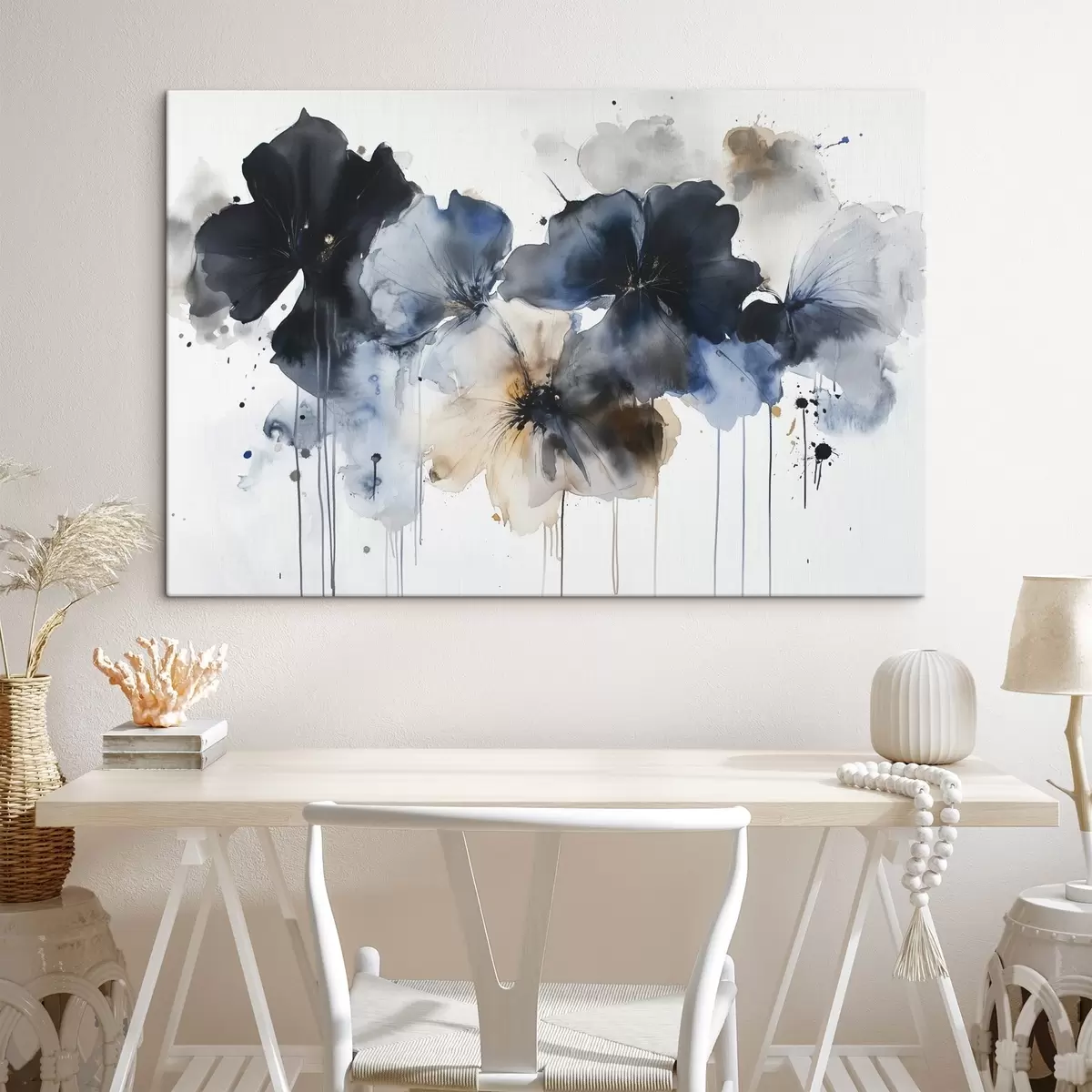 carta da parati Fiori acquerellati, stile fluido, colori blu nr. s42207