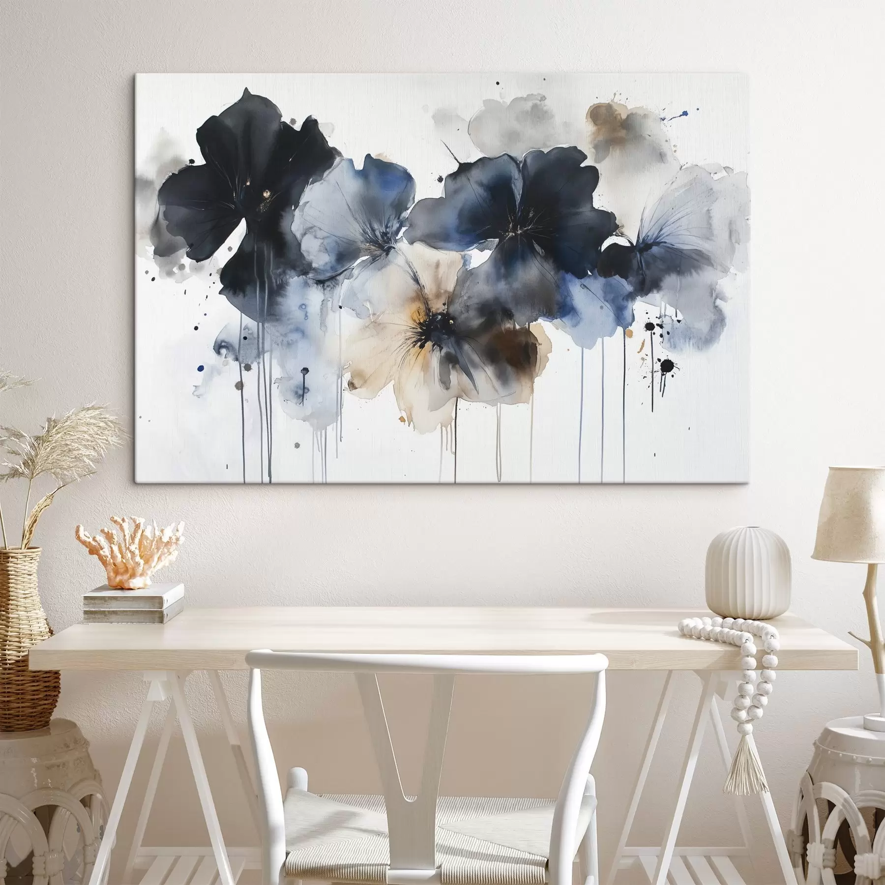 carta da parati Fiori acquerellati, stile fluido, colori blu nr. s42207