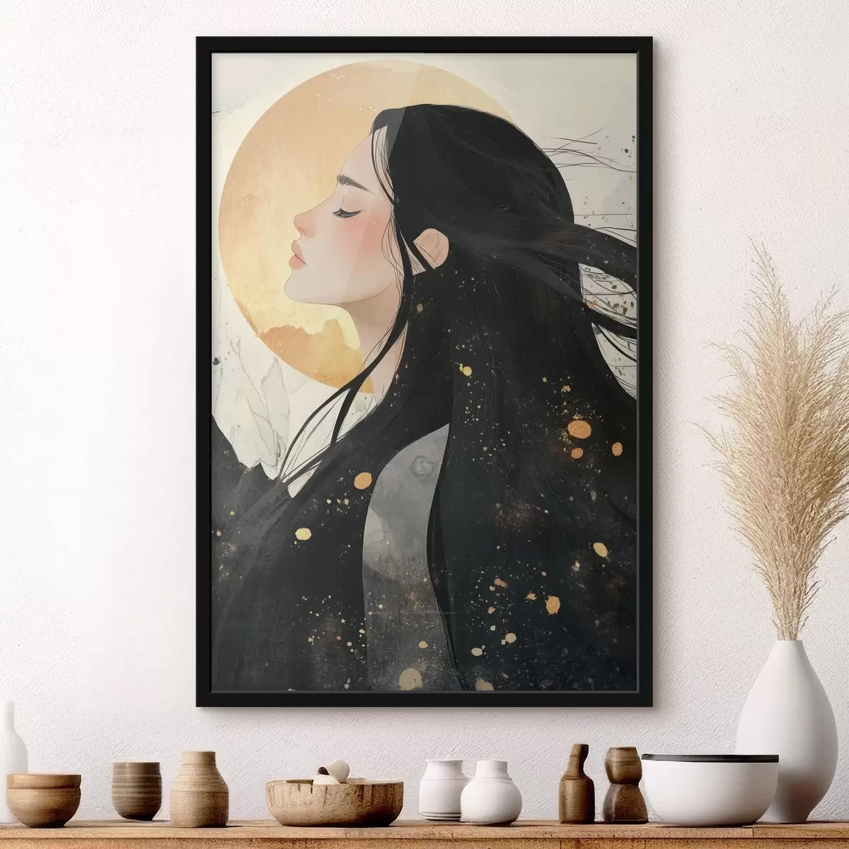 Poster Bella ragazza con i capelli scuri, stile orientale, sole f42194