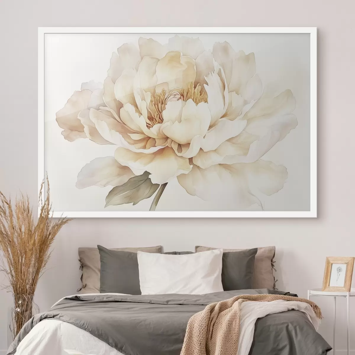 Poster Bellissimo fiore di peonia, colori tenui e cremosi, stile acquerello f42201
