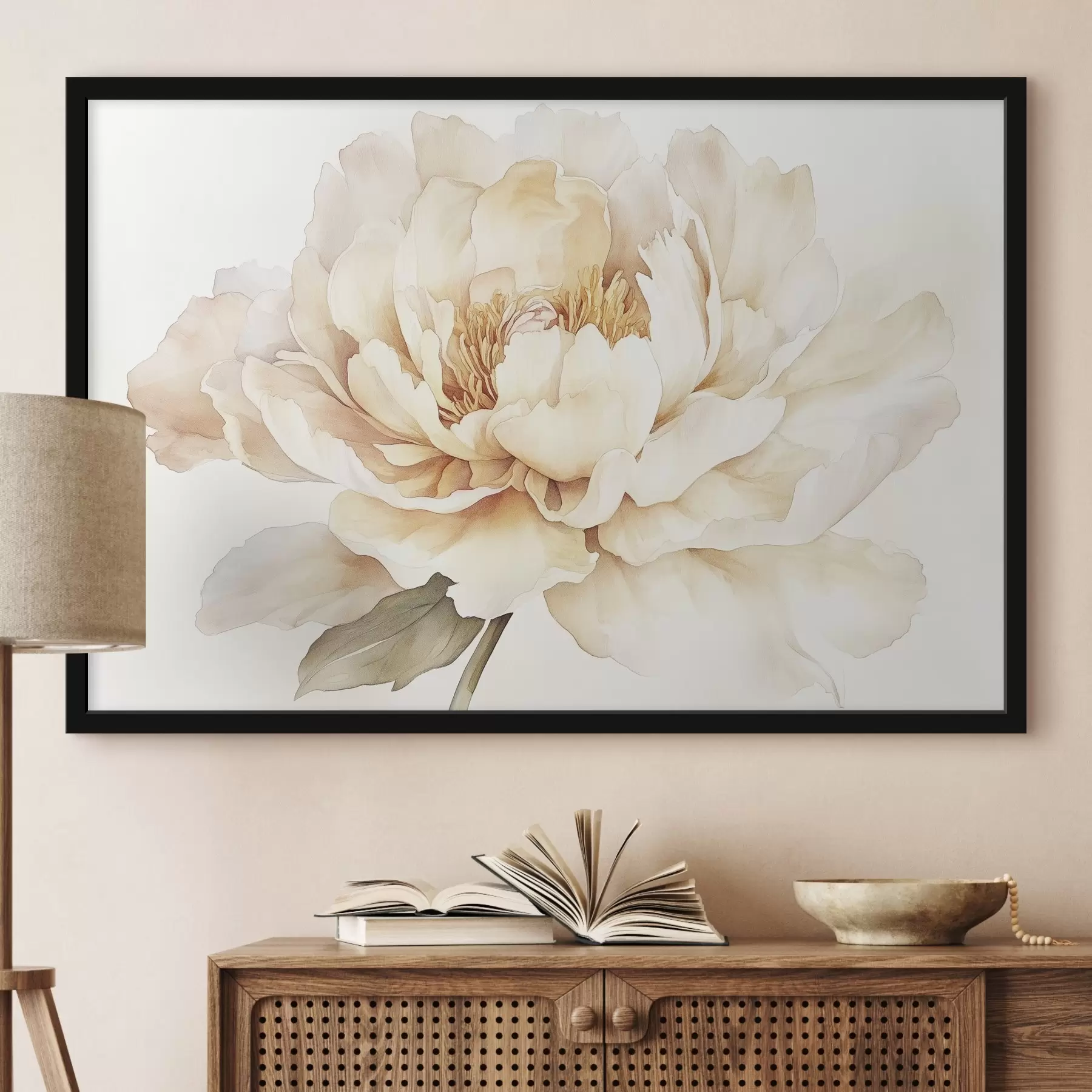 carta da parati Bellissimo fiore di peonia, colori tenui e cremosi, stile acquerello nr. f42201