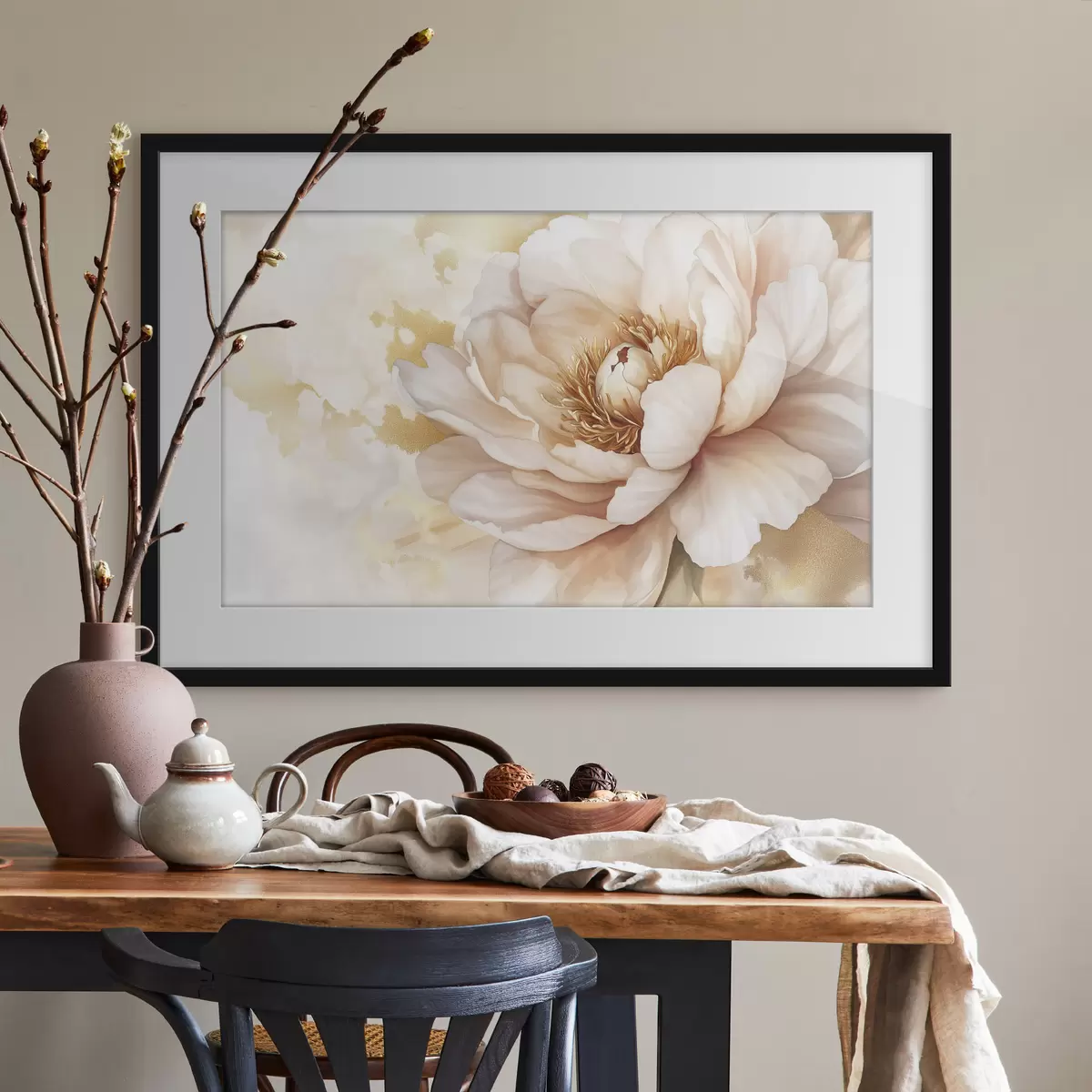 Poster Disegno di fiori di peonia, stile acrilico f42202