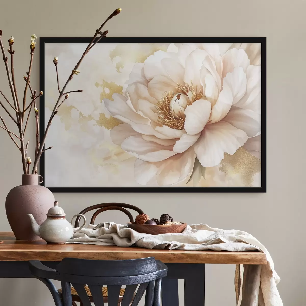 Poster Disegno di fiori di peonia, stile acrilico f42202