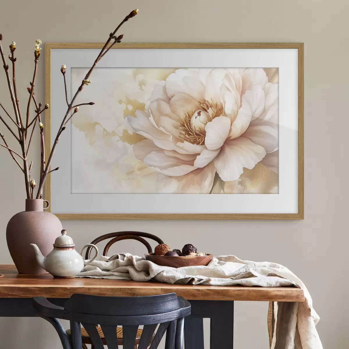 Poster Disegno di fiori di peonia, stile acrilico f42202