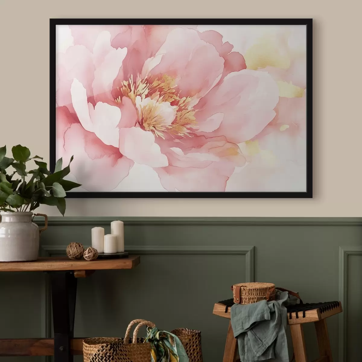 Poster Fiore di peonia rosa, stile acquerello f42203
