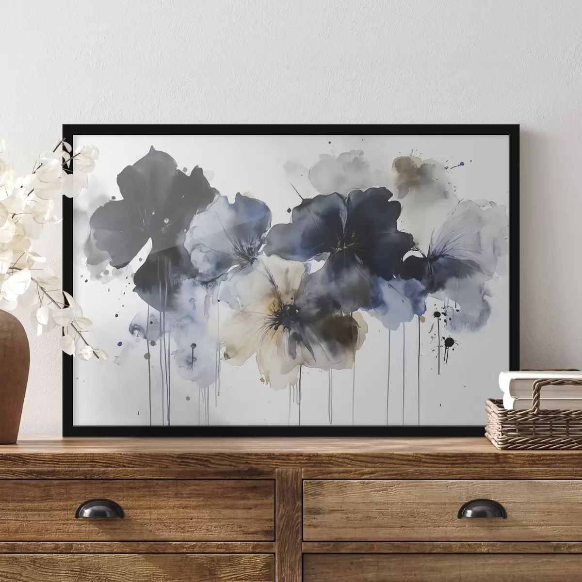 Poster Fiori acquerellati, stile fluido, colori blu f42207