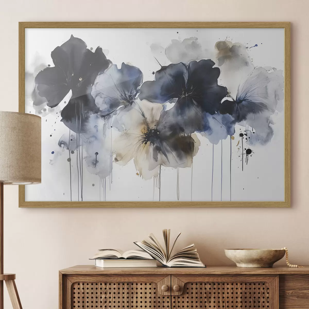 Poster Fiori acquerellati, stile fluido, colori blu f42207