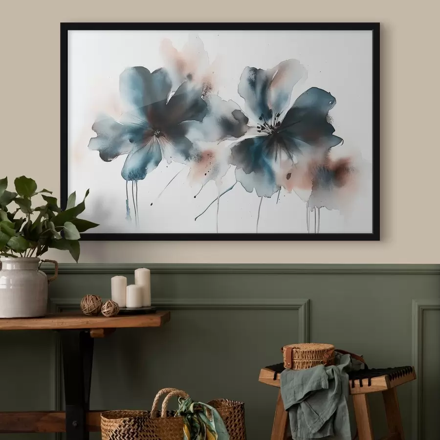 carta da parati Fiori in stile acquerello, colori blu nr. f42208