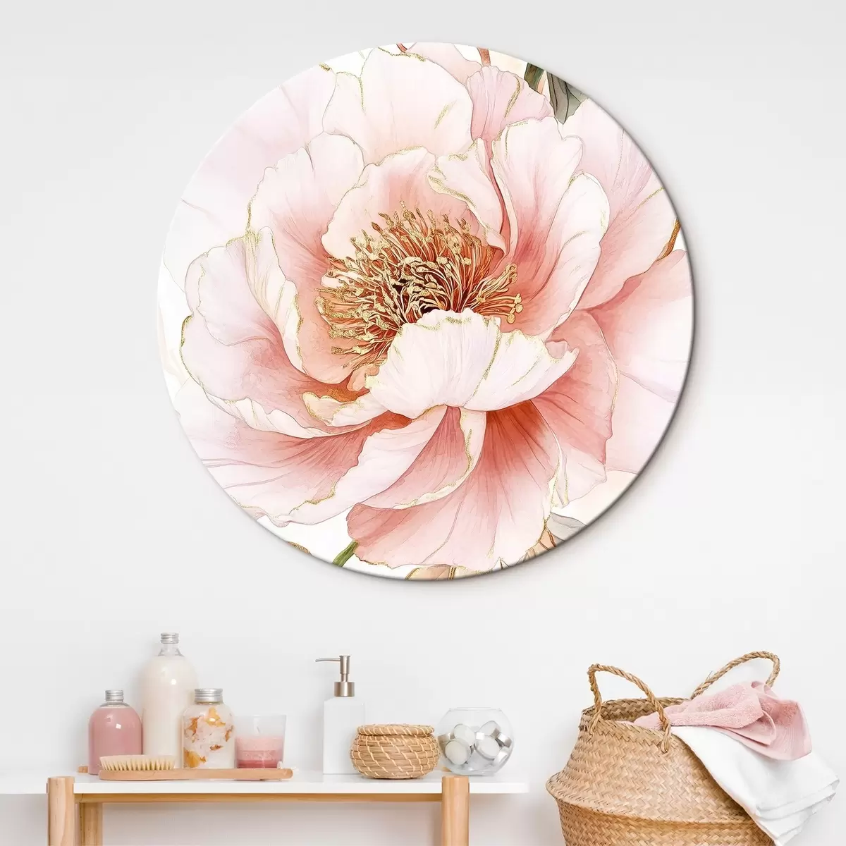 Quadri rotondi Peonie in stile acquerello, colori rosa r42200