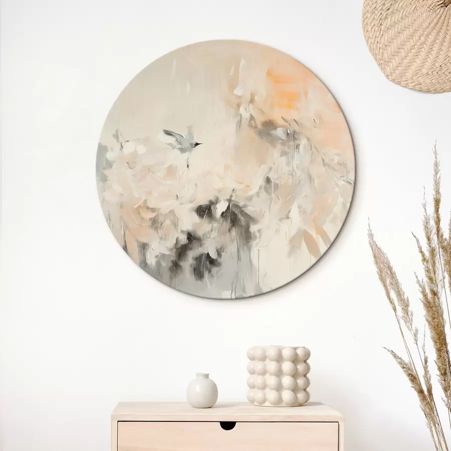 carta da parati Astrazione con uccelli in volo, stile acrilico, colori rosa e beige nr. r42205