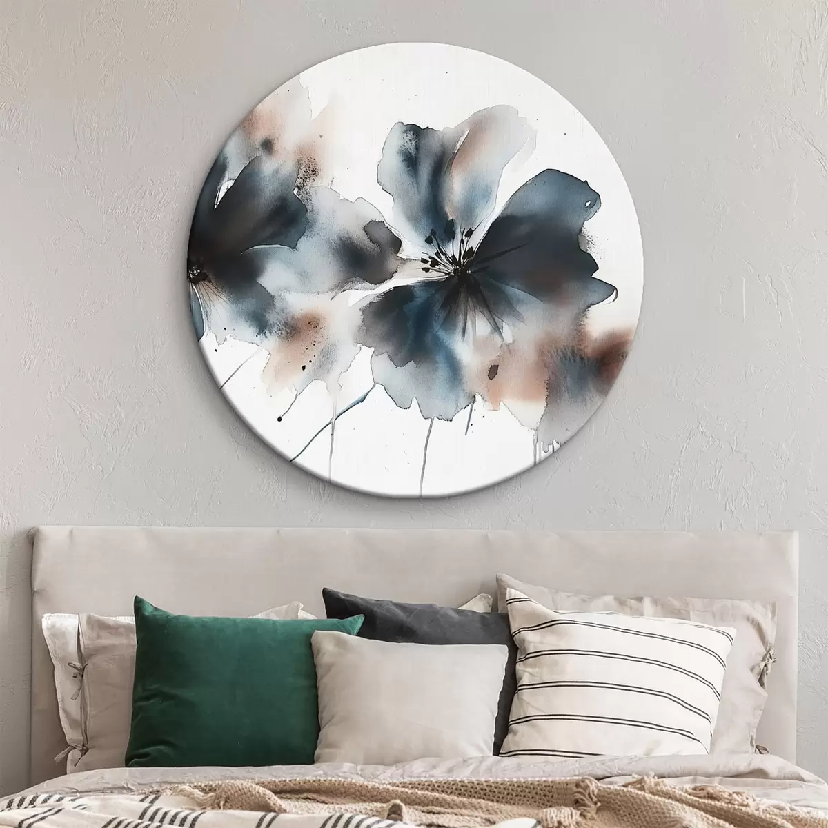 Quadri rotondi Fiori in stile acquerello, colori blu r42208