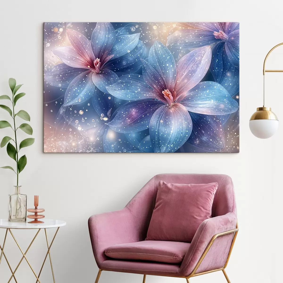 carta da parati Fiori vibranti ed eterei con morbidi petali pastello su un sognante sfondo stellato nr. s42231