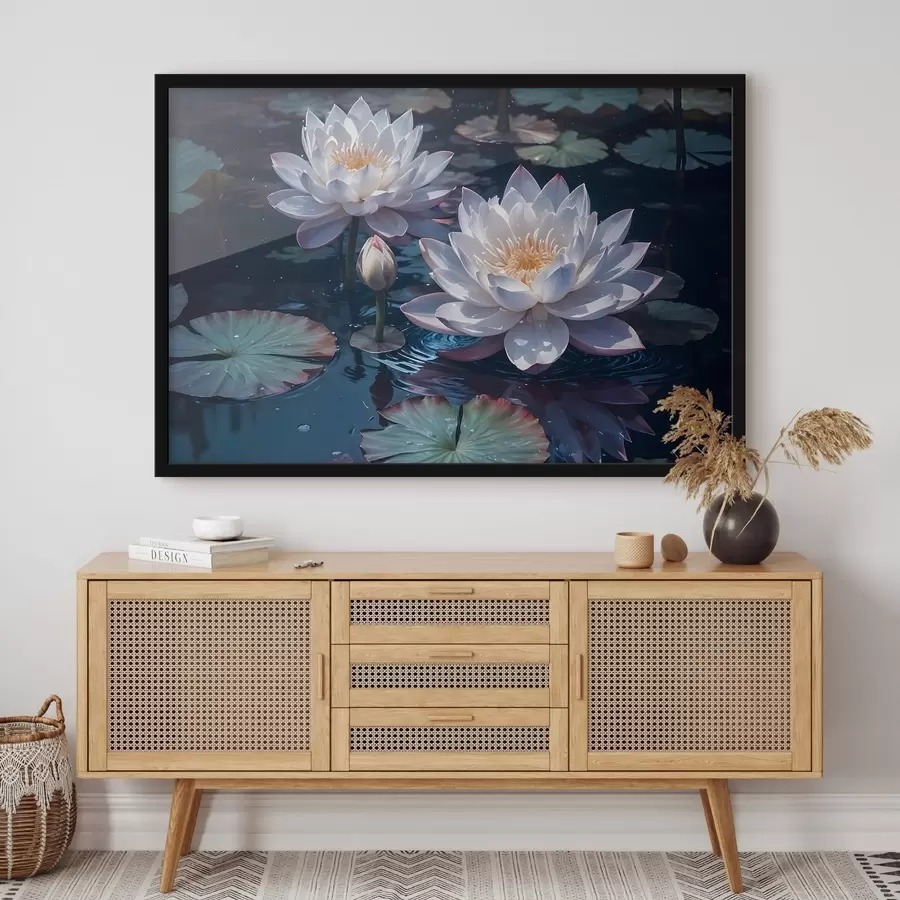 carta da parati Fiori di loto bianchi che galleggiano su uno stagno tranquillo con ninfee nr. f42225