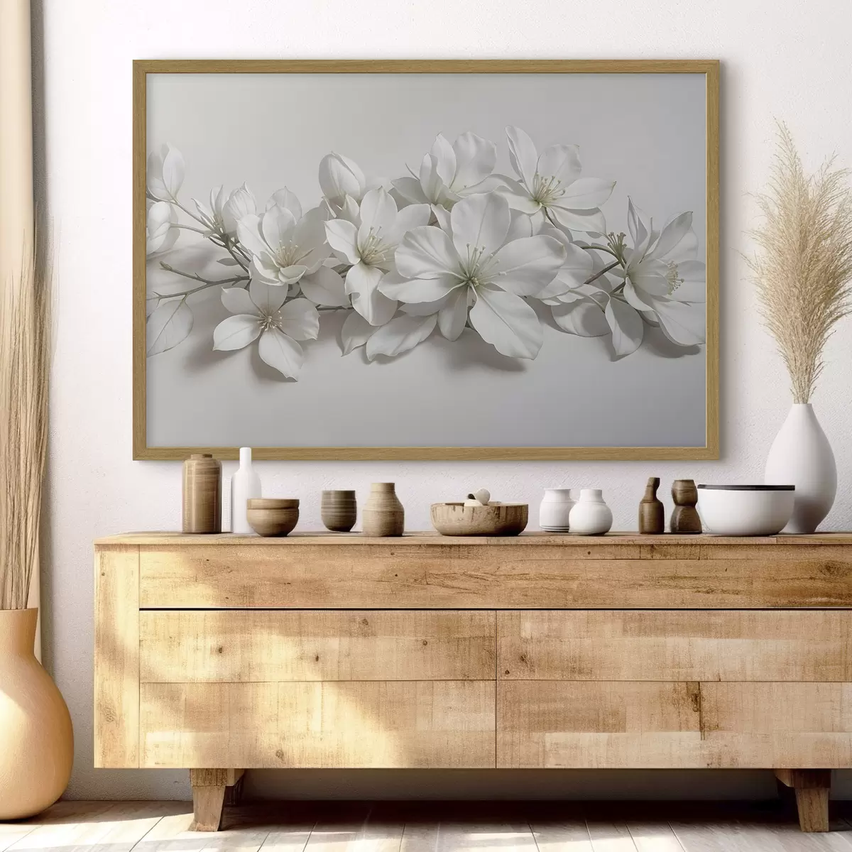 Poster Fiori di magnolia bianchi e delicati su sfondo chiaro f42230