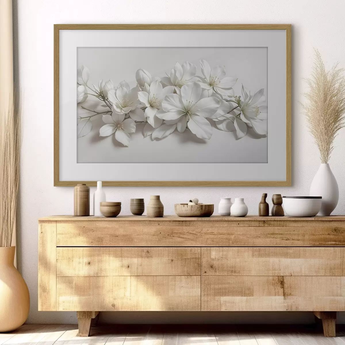 Poster Fiori di magnolia bianchi e delicati su sfondo chiaro f42230