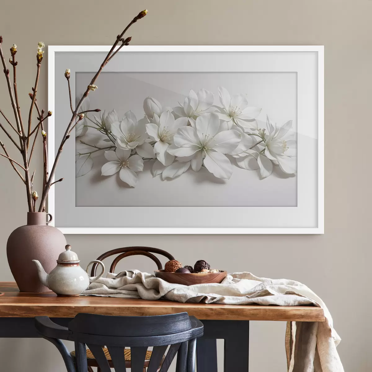 Poster Fiori di magnolia bianchi e delicati su sfondo chiaro f42230