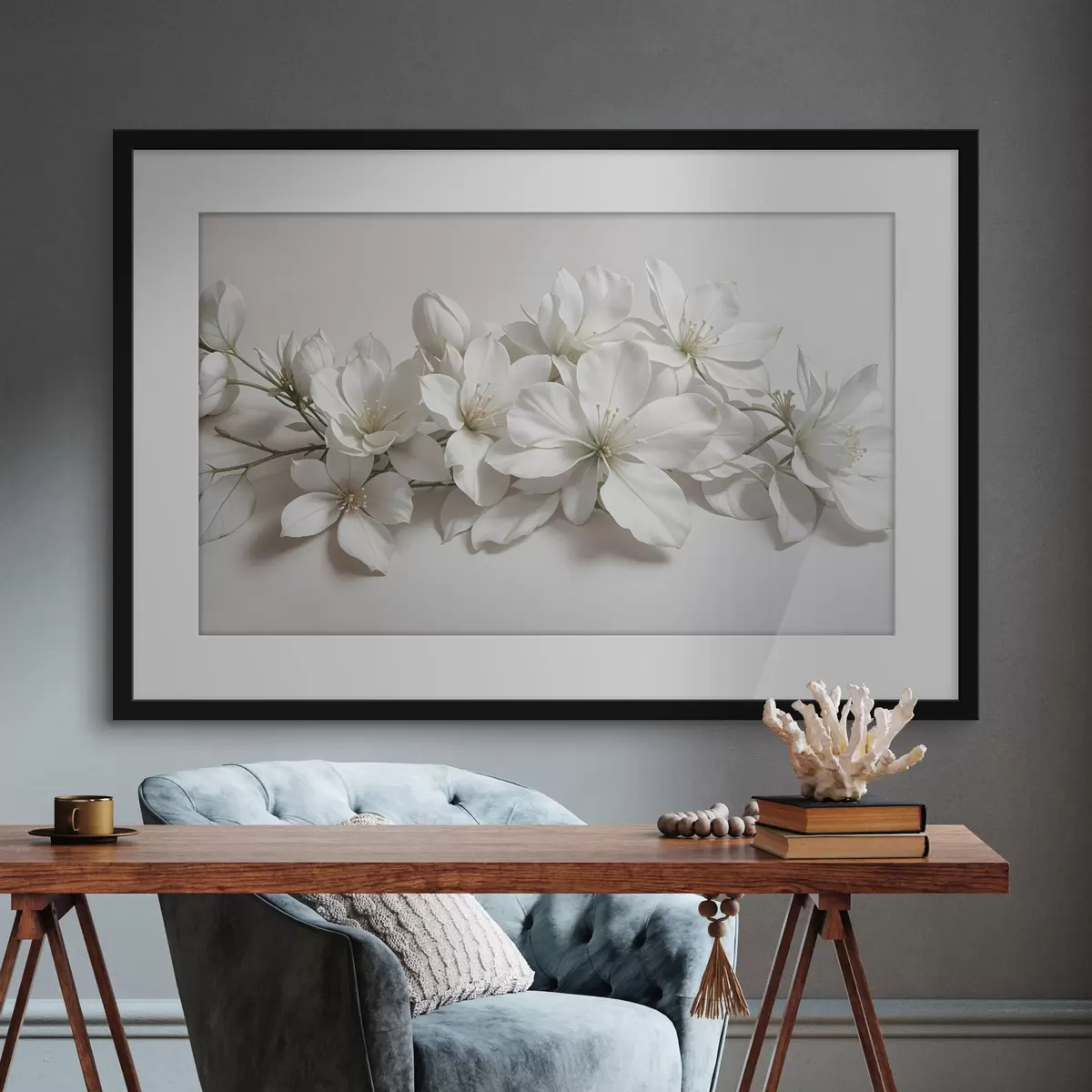 Poster Fiori di magnolia bianchi e delicati su sfondo chiaro f42230