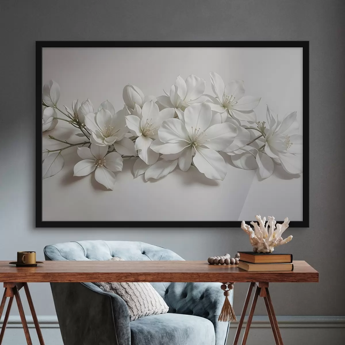 Poster Fiori di magnolia bianchi e delicati su sfondo chiaro f42230