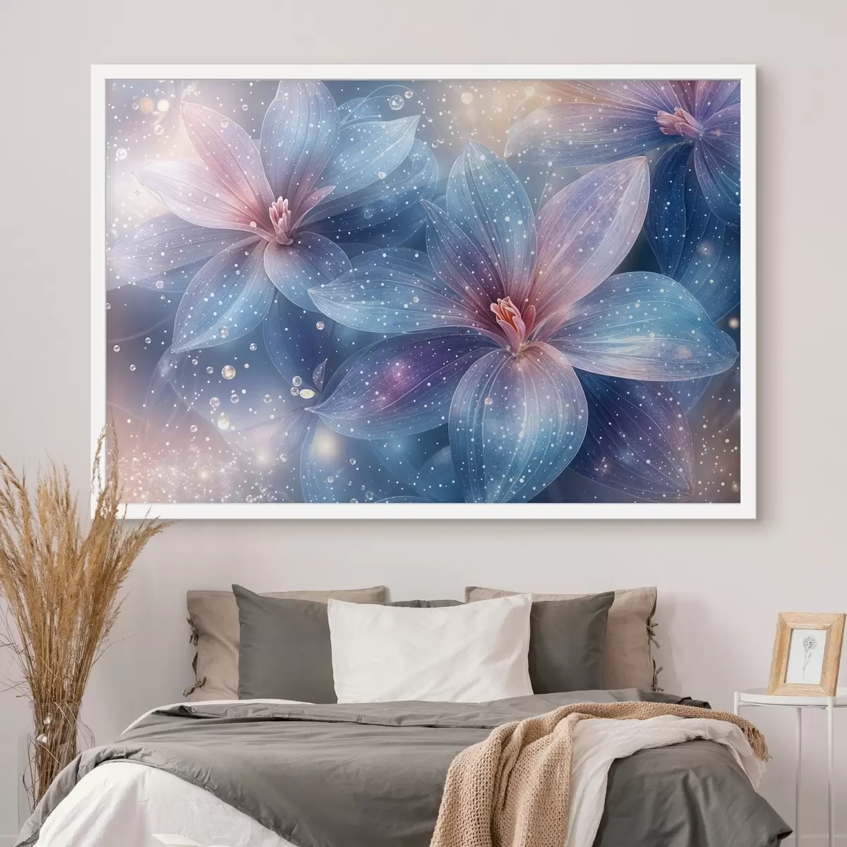 Poster Fiori vibranti ed eterei con morbidi petali pastello su un sognante sfondo stellato f42231