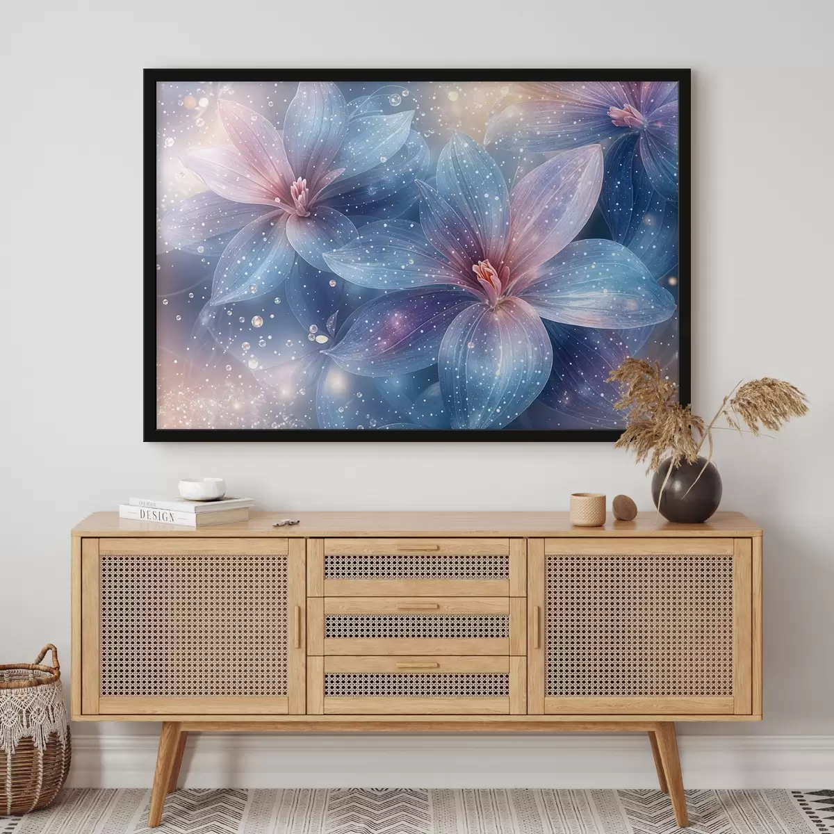 Poster Fiori vibranti ed eterei con morbidi petali pastello su un sognante sfondo stellato f42231