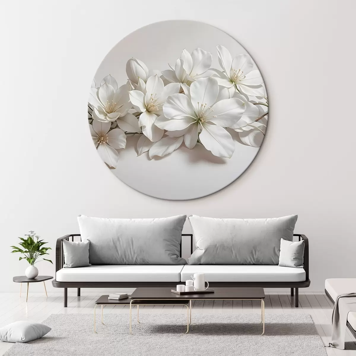 Quadri rotondi Fiori di magnolia bianchi e delicati su sfondo chiaro r42230