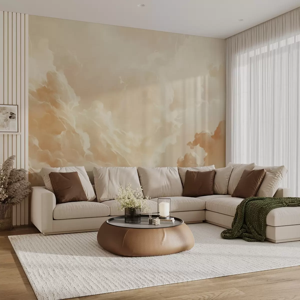 carta da parati Cielo beige con nuvole in stile pittoresco nr. w08550