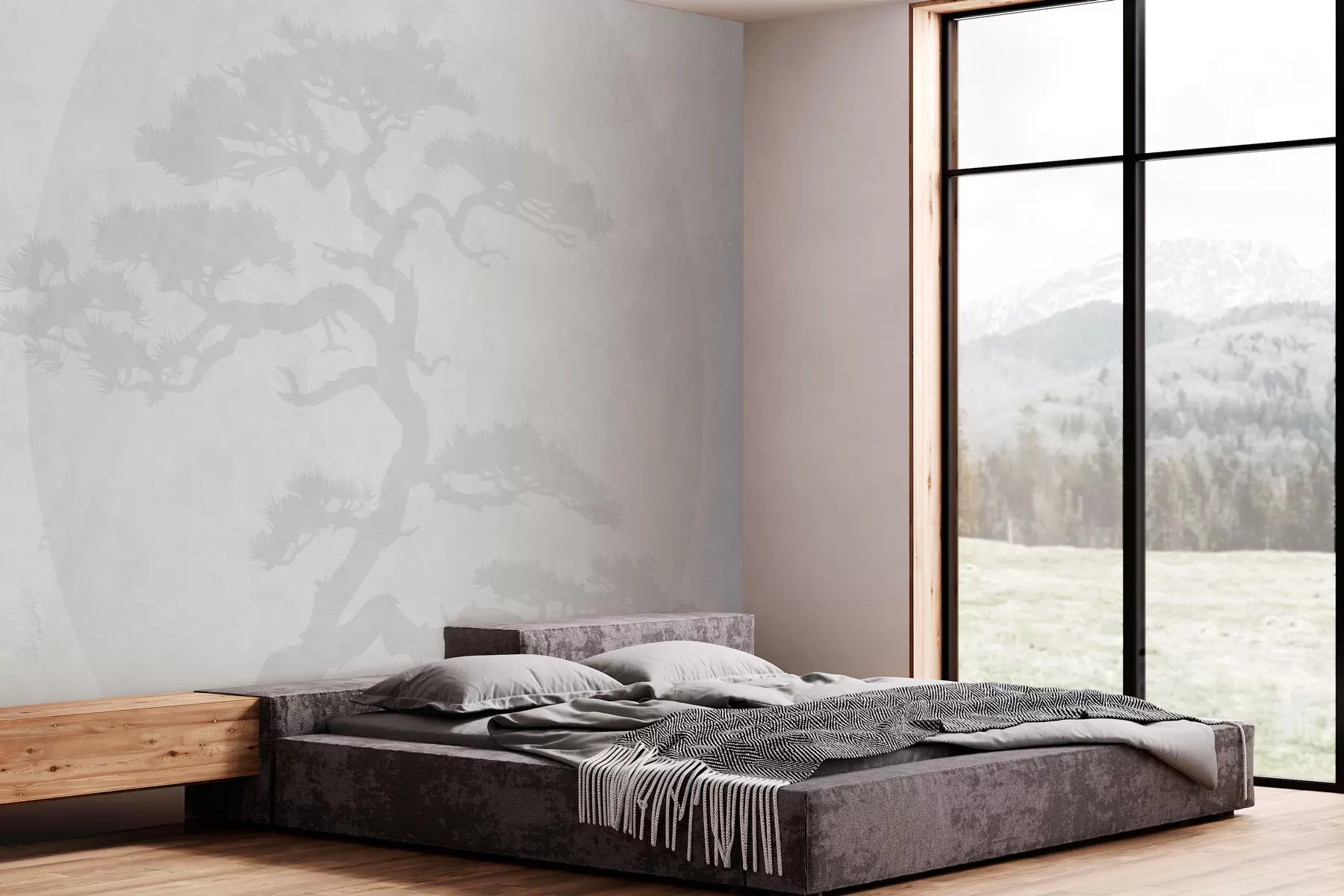 Carta da parati nature Albero bonsai giapponese e geometria sfondo grunge 