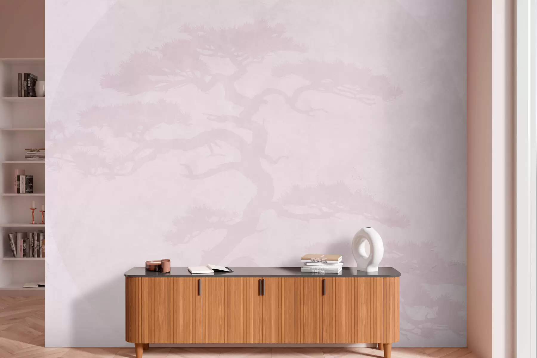 Carta da parati nature Albero bonsai giapponese e geometria sfondo grunge 