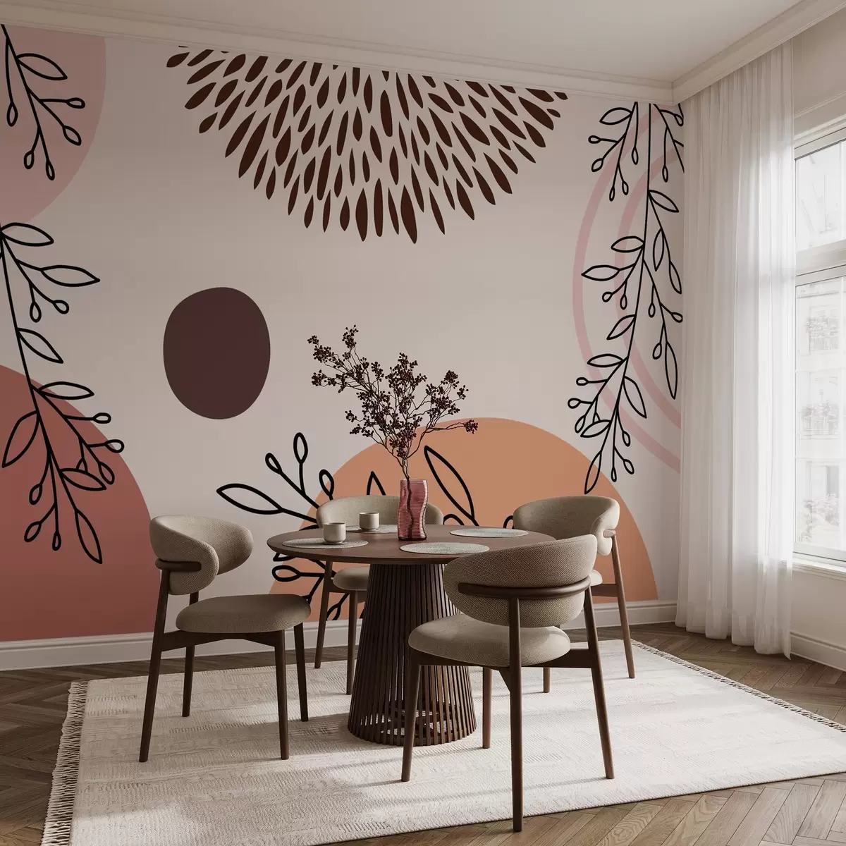 carta da parati composizione astratta di figure e ramoscelli nr. w02662