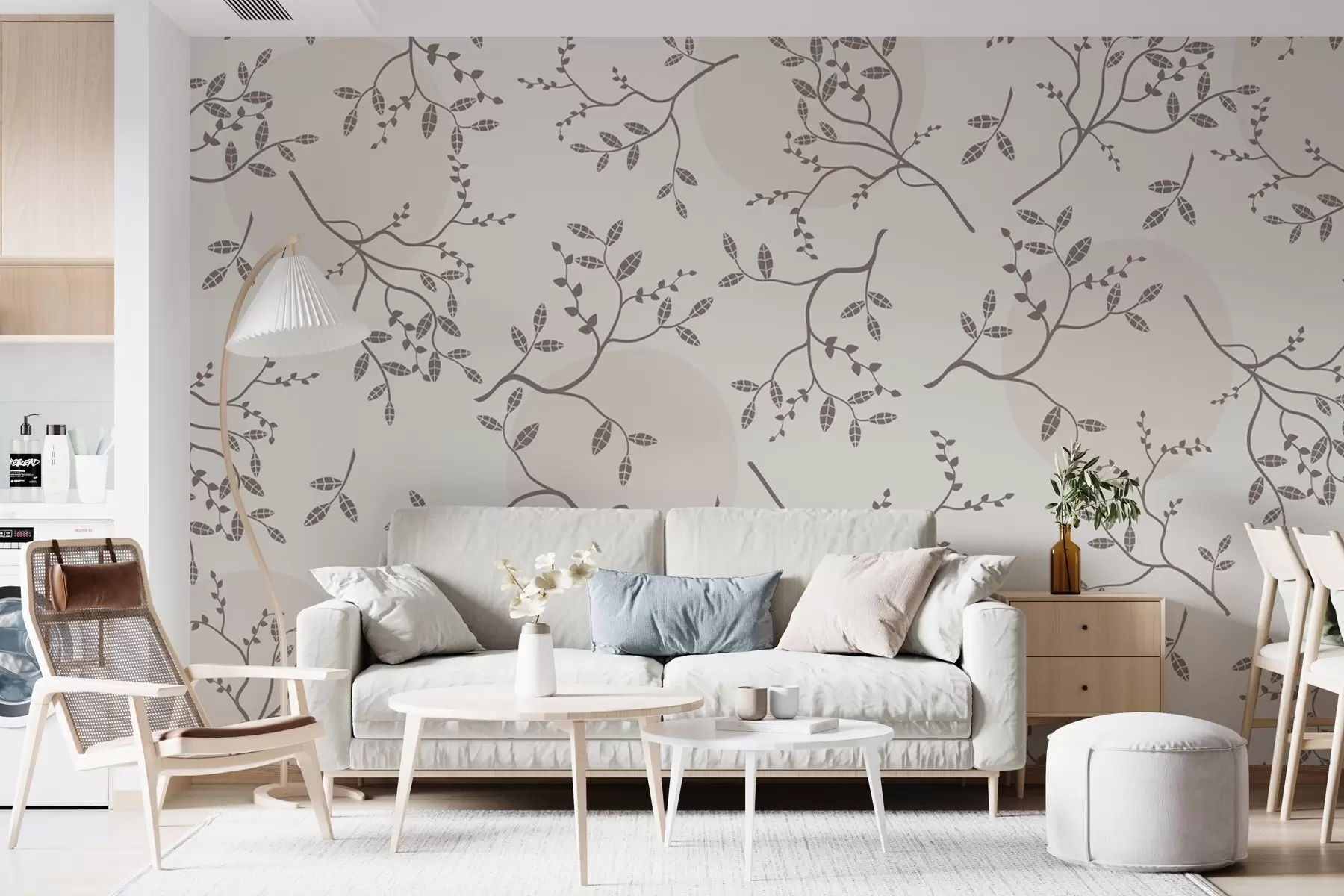 Carta da parati nature piccoli rami su sfondo chiaro 