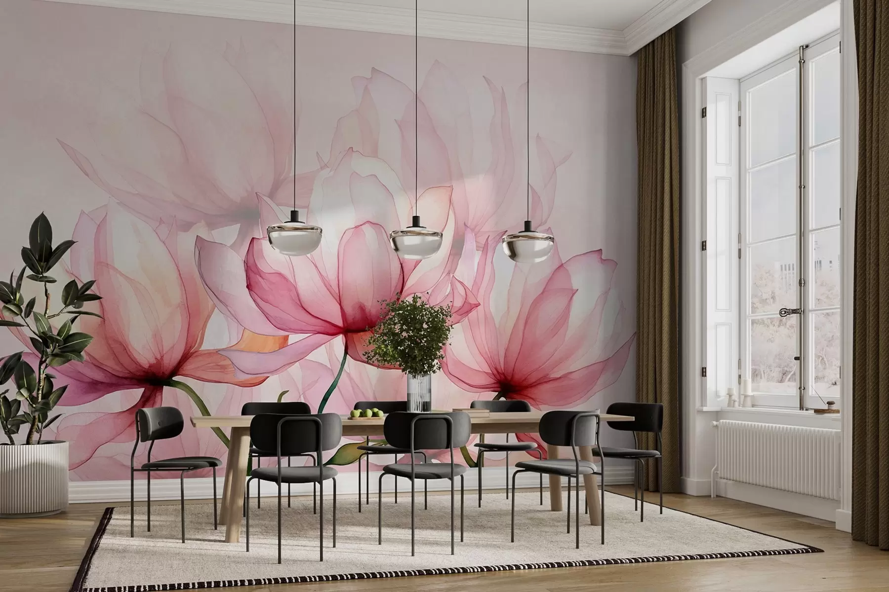 Carta da parati Floreale grandi fiori rosa n. w02674