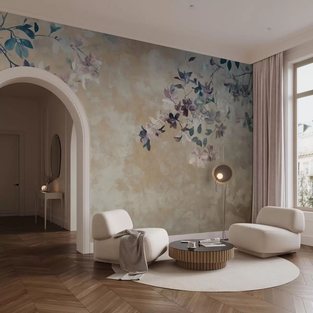 carta da parati carta da parati in stile retrò con rami e fiori nr. w02686