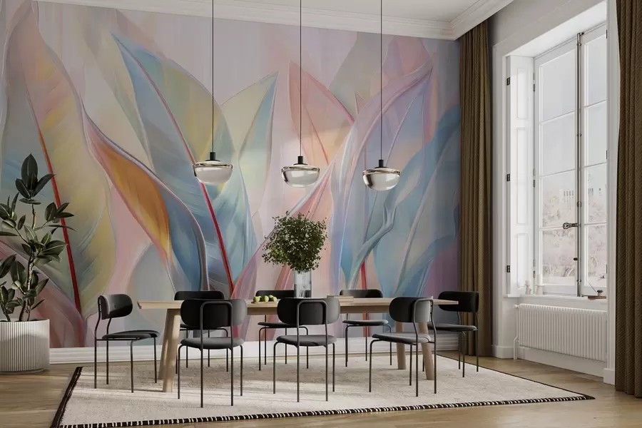 Carta da parati nature Foglie stilizzate multicolori 