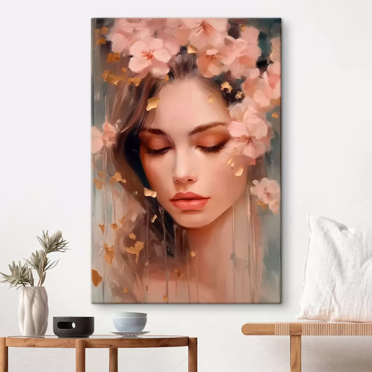 carta da parati Volto di ragazza e fiori nr. s42300