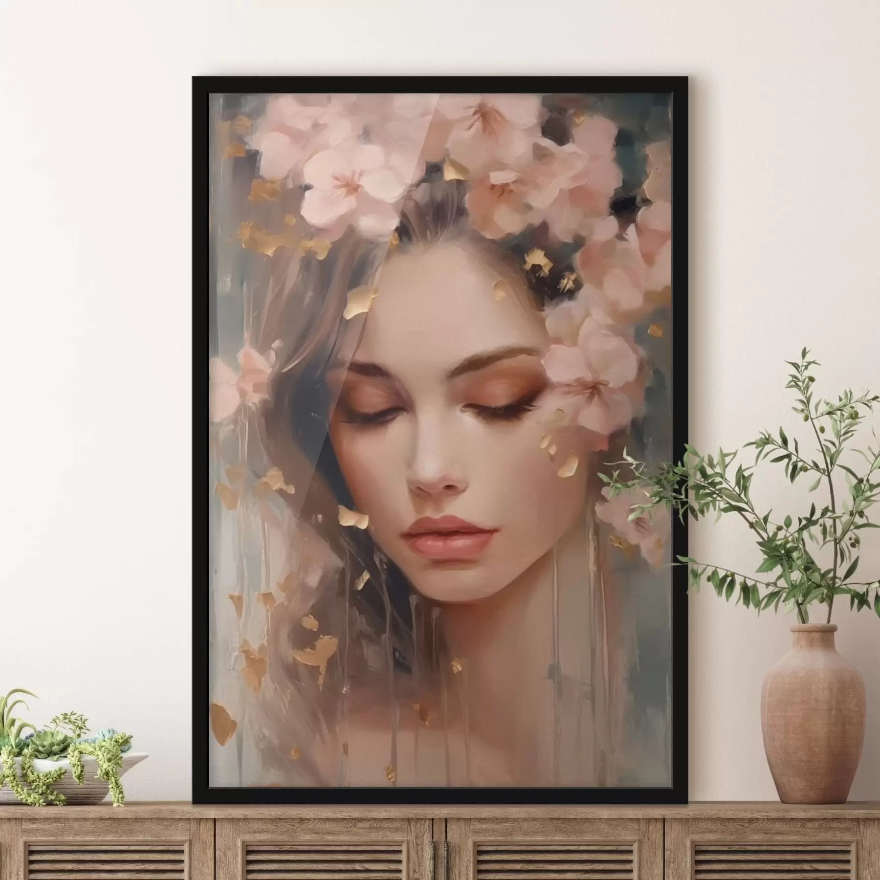 carta da parati Volto di ragazza e fiori nr. f42300