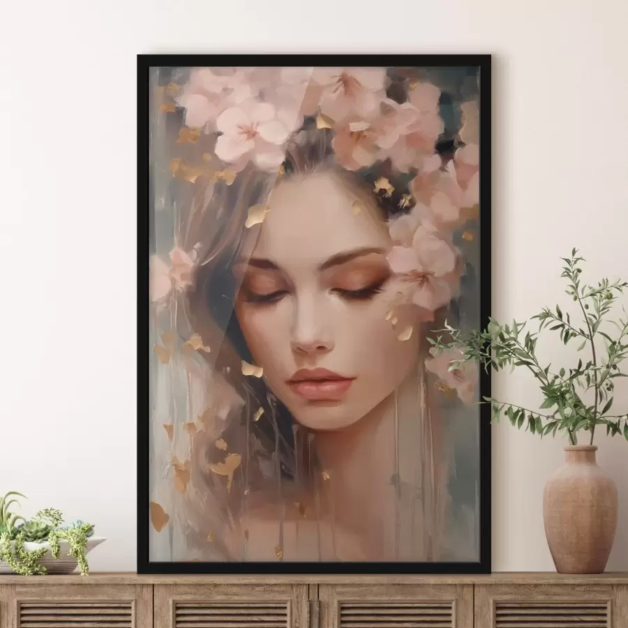 carta da parati Volto di ragazza e fiori nr. f42300