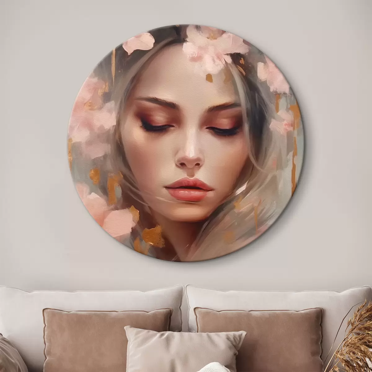 Quadri rotondi Bella ragazza e fiori r42299