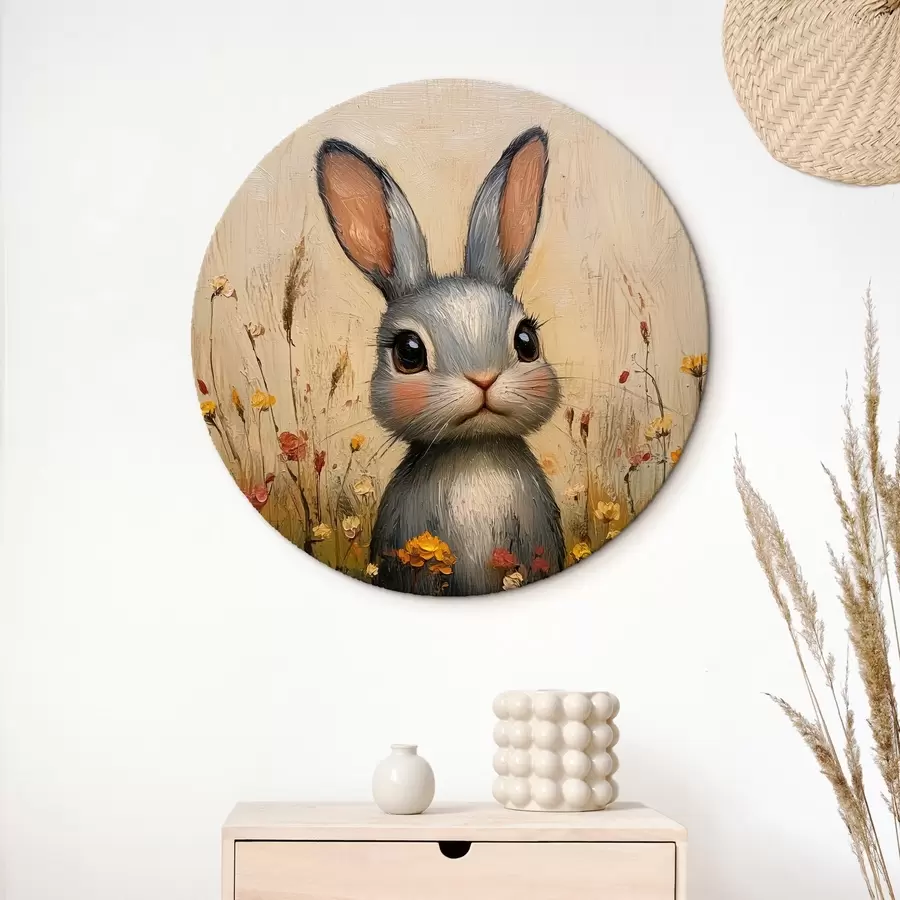 carta da parati Coniglio nel campo tra i fiori con pennellate nr. r40999