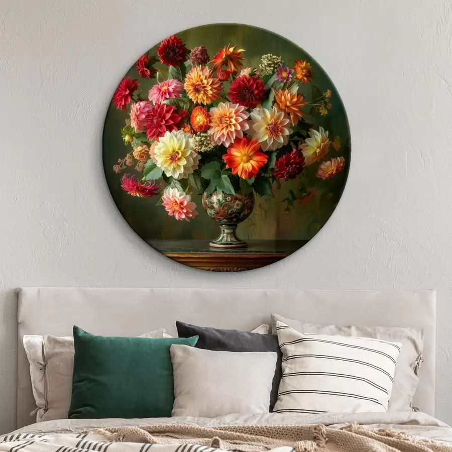 carta da parati Un lussureggiante bouquet di crisantemi in vaso su uno sfondo di verde intenso nr. r41001