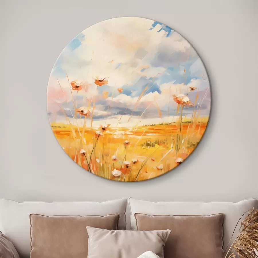 carta da parati Campo con erba secca contro il cielo con le nuvole nr. r41014