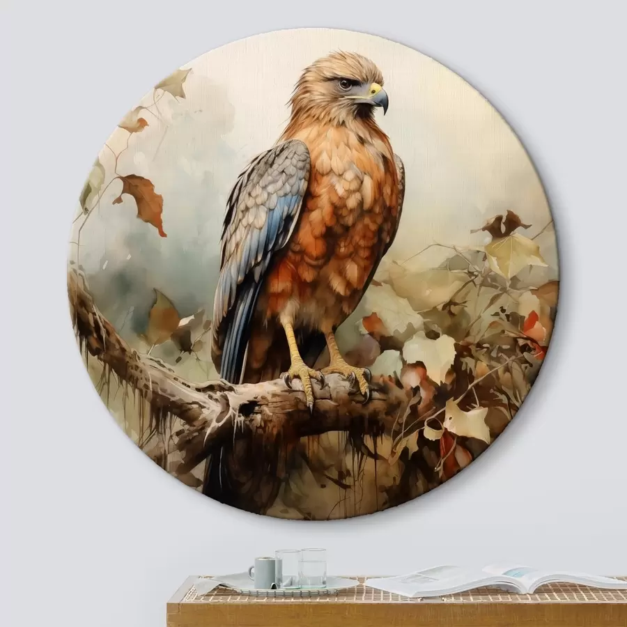 carta da parati Falco seduto su un ramo acquerello nr. r41021