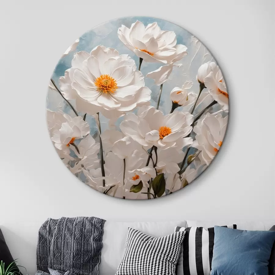 carta da parati Fiori bianchi su sfondo blu e bianco ad olio nr. r41041