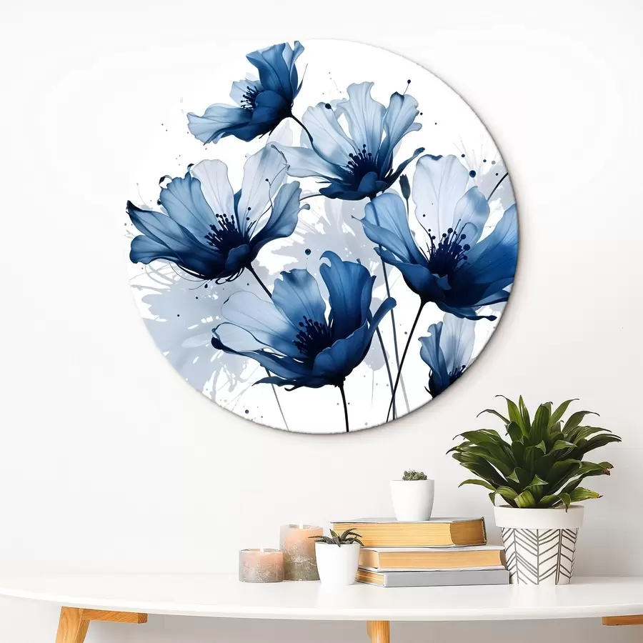 carta da parati Grandi fiori astratti bianchi e blu con petali morbidi e sfocati su sfondo bianco nr. r41082