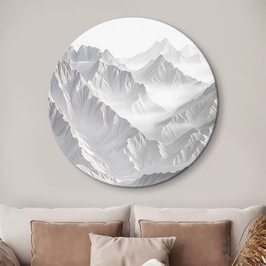 carta da parati Cime di montagna minimaliste innevate in un paesaggio nebbioso e nebbioso nr. r41083