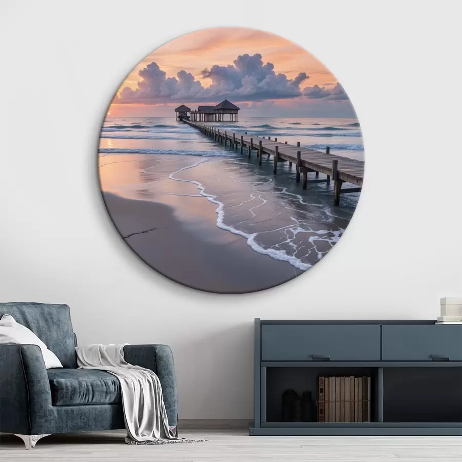 carta da parati Molo di legno che si affaccia sull'oceano calmo al tramonto con nuvole colorate nr. r41091